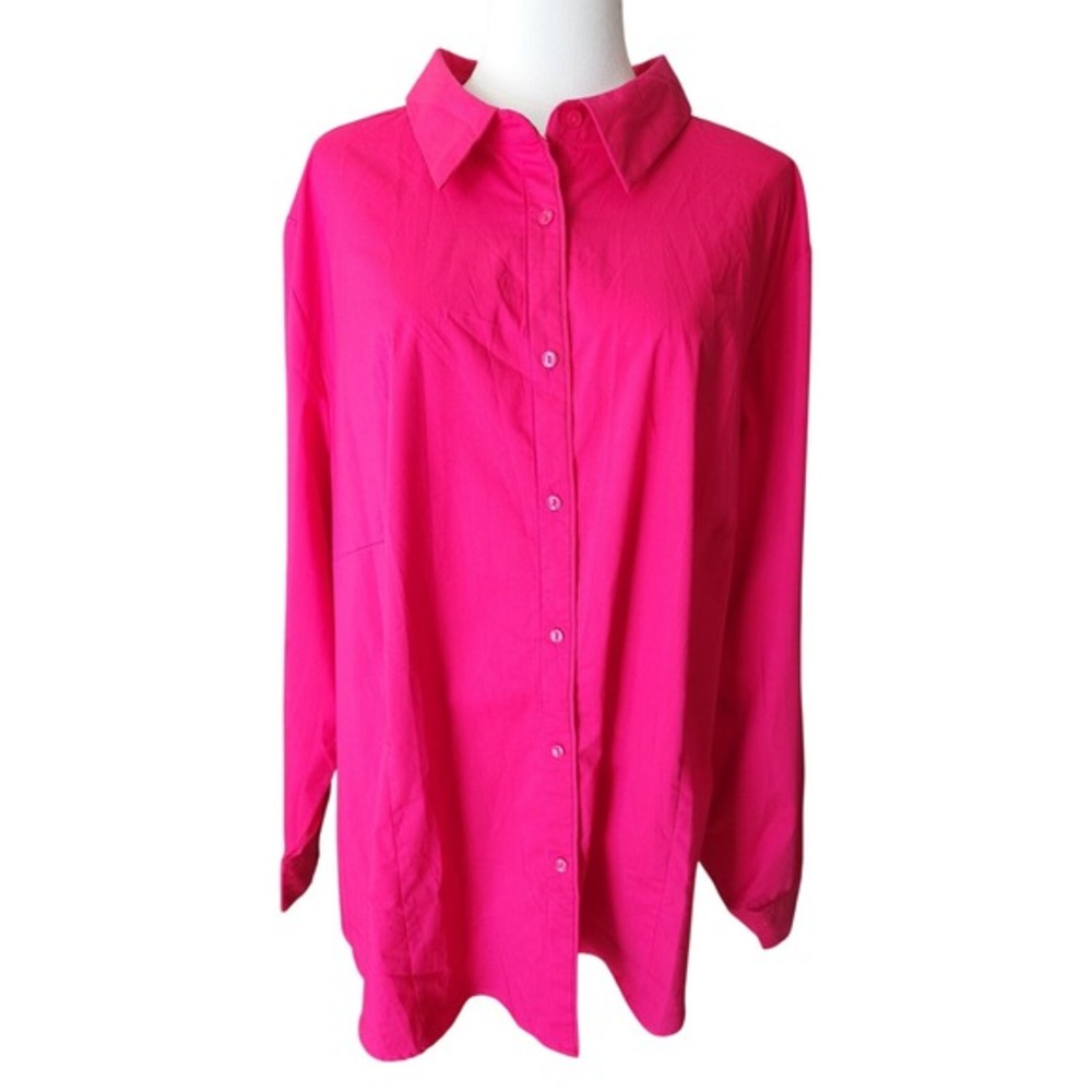 Liz Claiborne Woman Stretch Button Front Long Sleeve‎ Shirt Hot Pink 3X